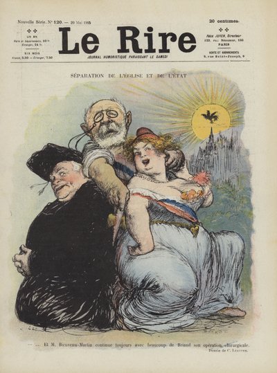 Trennung von Kirche und Staat. Illustration für Le Rire von Charles Leandre