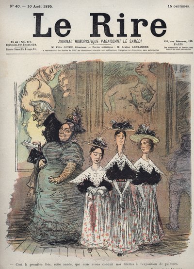 Das ist das erste Mal in diesem Jahr, dass wir unsere Mädchen zur Kunstausstellung geführt haben - Karikatur von Charles Leandre (1862-1934) in „Le Rire“ vom 10. August von Charles Leandre