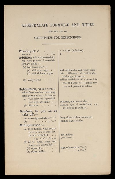 Algebraische Formeln und Regeln für die Verwendung von Kandidaten für Responsions, Oxford University Press von Charles Lutwidge Dodgson