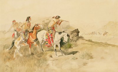 Angriff auf die Maultiertreiber, ca. 1895 von Charles Marion Russell