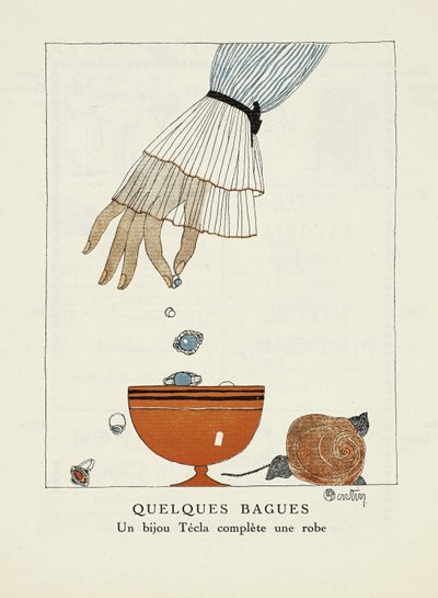 Werbung für "Tecla", aus Gazette de Bon Ton, veröffentlicht 1920 von Charles Martin