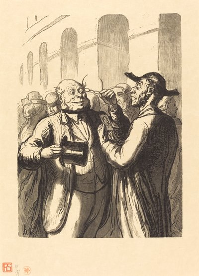 Weltausstellung: Die Inspektion der Fotografien an den Drehkreuzen von Charles Maurand after Honoré Daumier