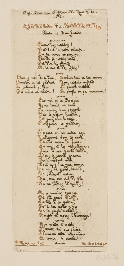 Widmungsverse von Meryon an Reinier Nooms, genannt Zeeman von Charles Meryon