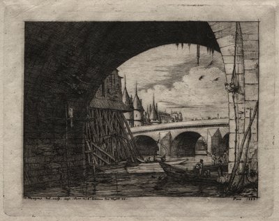 Radierungen von Paris: Ein Bogen der Notre Dame Brücke, 1853 von Charles Meryon