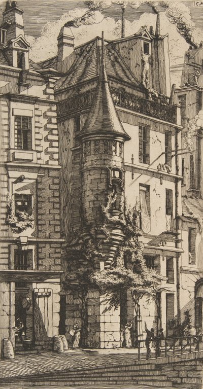 Haus mit einem Turm, rue de la Tixeranderie, Paris, 1852 von Charles Meryon