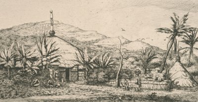 Neukaledonien, Nouvelle Calédonie: große indigene Hütte auf dem Spazierweg nach Poepo, Illustration aus "Etching of the Pacific...", 1863 von Charles Meryon