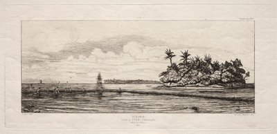Ozeanien: Fischen in der Nähe von Inseln mit Palmen in der Uea- oder Wallis-Gruppe, 1845 von Charles Meryon