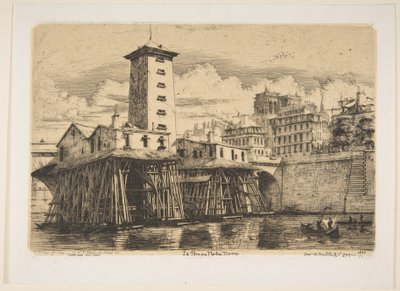 Die Nôtre-Dame-Pumpe, Paris, aus "Radierungen von Paris" von Charles Meryon
