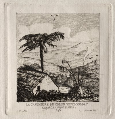 Die Hütte des alten Soldatensiedlers in Akaroa, 1845 von Charles Meryon