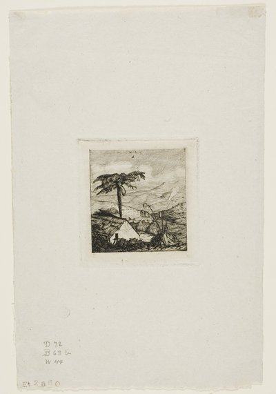 Das strohgedeckte Häuschen des alten Soldaten, Akaroa, 1845 von Charles Meryon
