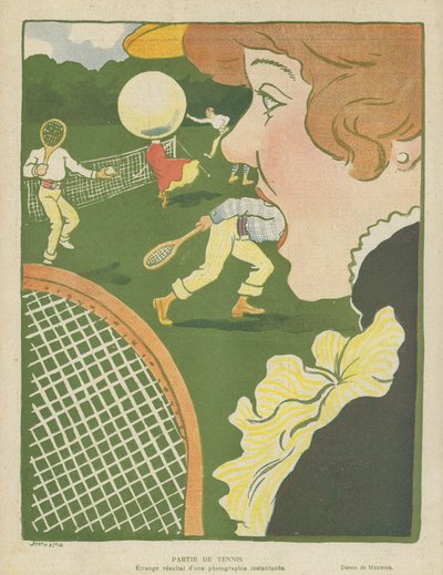 Tennis, seltsames Ergebnis einer Momentaufnahme, Illustration für Le Rire von Charles Meunier