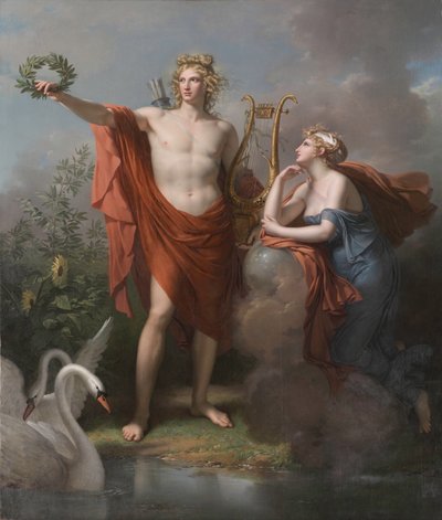 Apollo, Gott des Lichts, der Beredsamkeit, der Poesie und der schönen Künste mit Urania, Muse der Astronomie von Charles Meynier