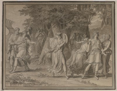 Telemachus, von Mentor gedrängt, verlässt die Insel Kalypso von Charles Meynier