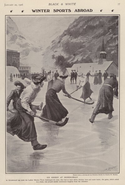 Eishockey spielen in Grindelwald, Schweiz von Charles Mills (after) Sheldon
