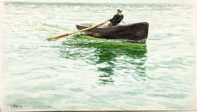 Mann rudert ein Beiboot von Charles Napier Hemy