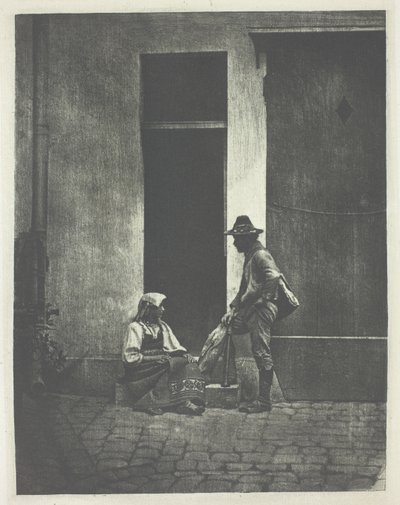 Pifferaro stehend und italienische Bäuerin sitzend, im Hof des 21 Quai Bourbon von Charles Nègre