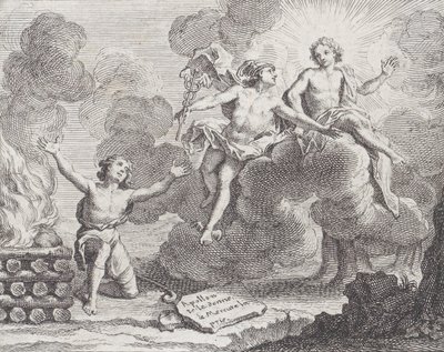 Apollo, Merkur und die Schäferinnen, Fabel X in La Motte, Fables Nouvelles, 1719 von Charles Nicolas Cochin