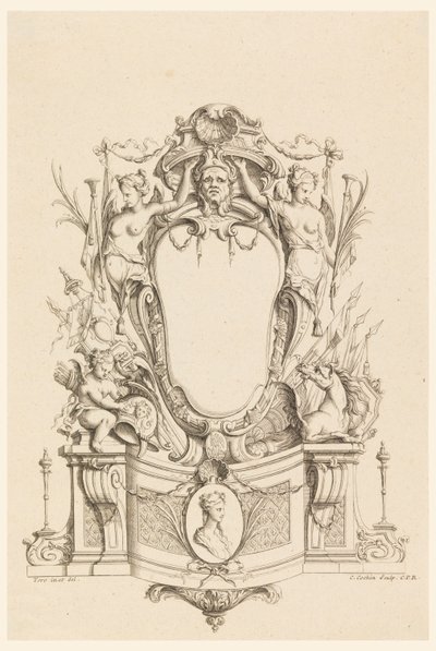 Entwurf für Kartusche aus "Cartouches Nouvellement Inventez" von Charles Nicolas Cochin the younger