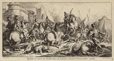 Niederlage und Tod von Didier von Toulouse vor Carcassonne, 587 (Gravur) von Charles Nicolas II Cochin