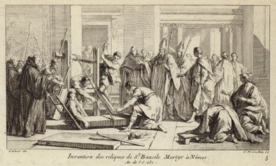 Entdeckung der Reliquien des heiligen Baudile, der 250 in Nîmes gemartert wurde von Charles Nicolas II Cochin