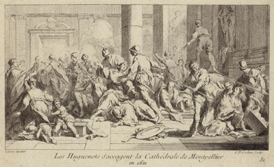 Hugenotten plündern die Kathedrale von Montpellier, Frankreich, 1621 von Charles Nicolas II Cochin