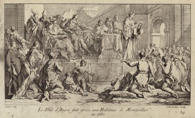 Ludwig I., Herzog von Anjou, Regent von König Karl VI. von Frankreich, dankt den Menschen von Montpellier von Charles Nicolas II Cochin
