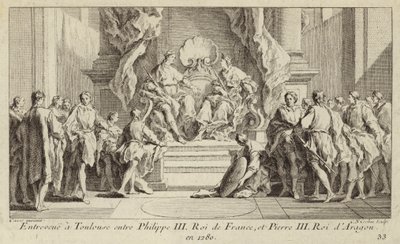 Treffen in Toulouse zwischen König Philipp III. von Frankreich und König Peter III. von Aragon von Charles Nicolas II Cochin