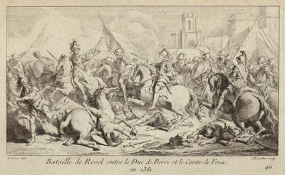 Die Armeen des Herzogs von Berry und des Grafen von Foix kämpfen in der Schlacht von Revel, Frankreich von Charles Nicolas II Cochin