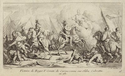 Sieg von Roger I., Graf von Carcassonne, über Oliba Cabreta, 981 (Gravur) von Charles Nicolas II Cochin