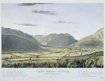 Tal in Richtung Saltillo, vom Fuß des "Palace Hill" in Monterey. [Blick nach Südwesten]... [Nr. 3.] [mit der Nachhut und dem Wagenzug der US-Armee, die nach der Kapitulation in das Schloss einziehen]. von Charles Parsons