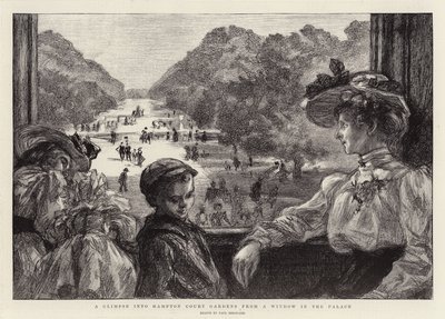 Ein Blick in die Gärten von Hampton Court von einem Fenster im Palast von Charles Paul Renouard