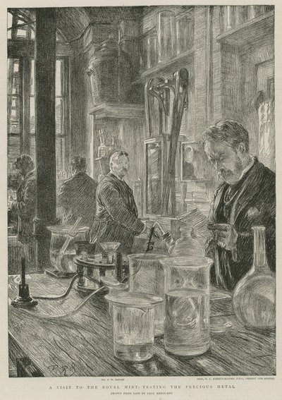 Ein Besuch in der Royal Mint; Prüfung des Edelmetalls (Gravur) von Charles Paul Renouard