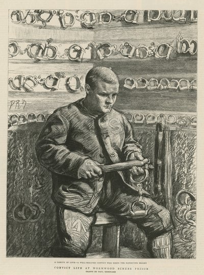 Sträflingsleben im Wormwood Scrubs Gefängnis (Gravur) von Charles Paul Renouard