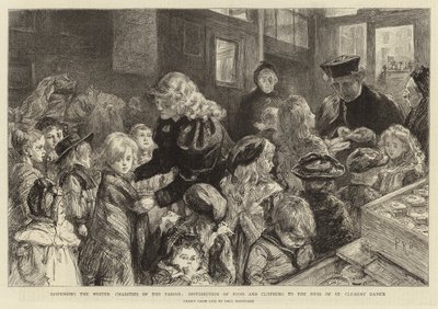 Verteilung der Winterspenden der Gemeinde, Verteilung von Lebensmitteln und Kleidung an die Armen von St. Clement Dane