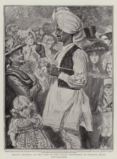 Freunde finden, im Lager des indischen Kontingents in Hampton Court von Charles Paul Renouard