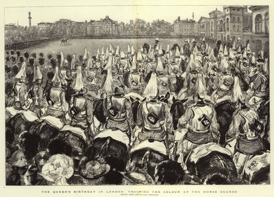 Der Geburtstag der Königin in London, Truppenparade bei den Horse Guards von Charles Paul Renouard