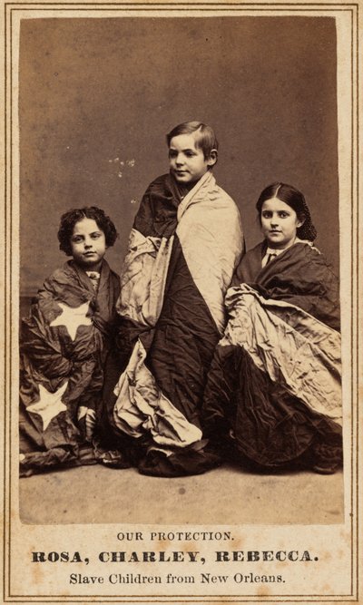 Unser Schutz. Rosa, Charley, Rebecca. Sklavenkinder aus New Orleans, 1864 von Charles Paxson