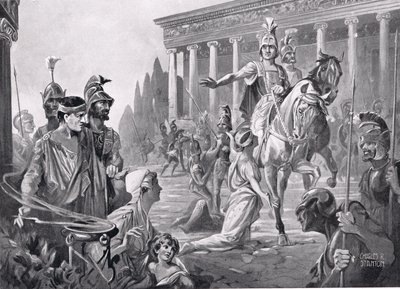 Alexander bei der Plünderung von Theben im Jahr 335 v. Chr., Illustration aus 