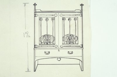 Linienzeichnung eines Möbels (ein Frisiertisch), ca. 1910 von Charles Rennie Mackintosh