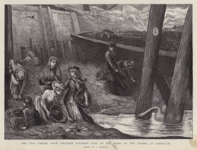 Arme Kinder sammeln Kohlenstücke von den Ufern der Themse in Limehouse, London von Charles Ricketts