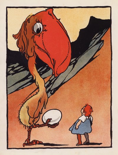 Unsinn: Junge mit einem seltsamen Vogel, der ein Ei hält von Charles Robinson