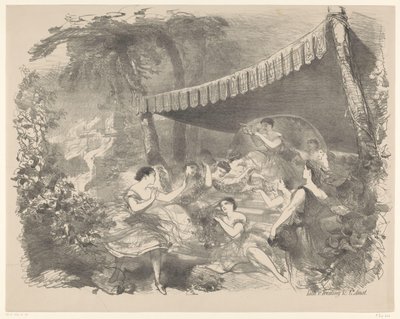 Ballettszene mit Nymphen (Aankondigingsbiljetten van balletten en toneelstukken opgevoerd in de Amsterdamse Stadsschouwburg) von Charles Rochussen