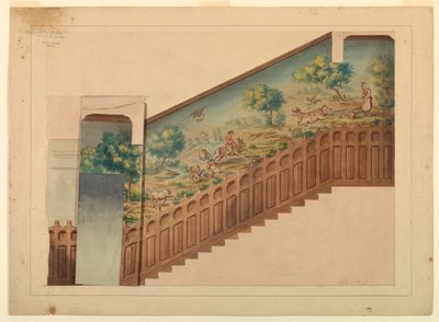 Design mit Overlay für Teil einer Treppe im Château-sur-Mer, Newport, Rhode Island von Charles Salagnad, French