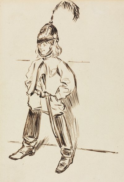 Studie eines Kindes mit Helm und Stiefeln von Charles Samuel Keene