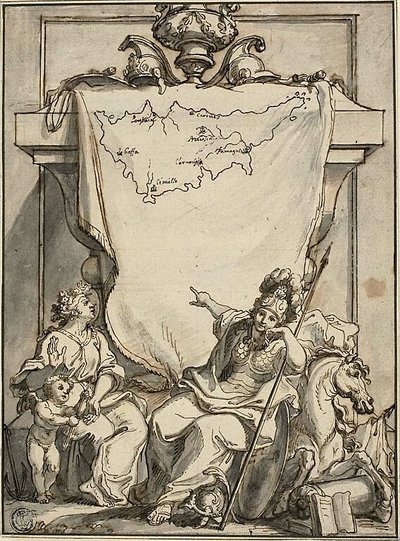 Allegorie mit der Karte von Zypern von Charles Simonneau