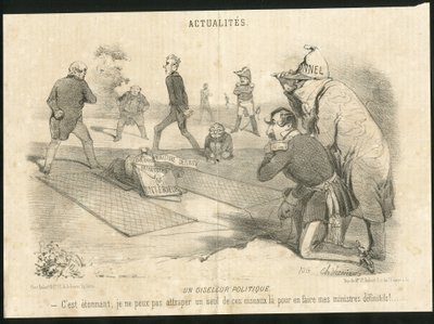 Illustration von Charles Vernier in Le Charivari - Ein politischer Vogelfänger - Präsident der Republik, Innenministerium - Thiers Adolphe, Napoleon III, Faucher Leon von Charles Vernier