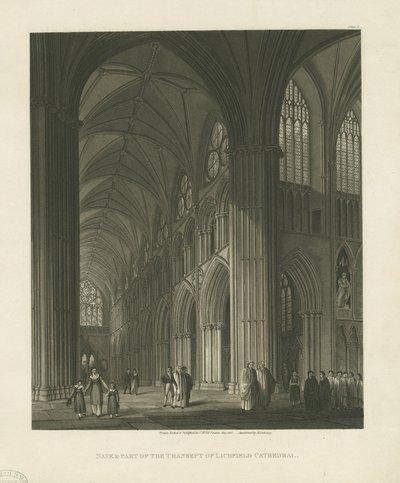 Innenraum der Lichfield Kathedrale - Langhaus (Aquatinta-Stich) von Charles Wild