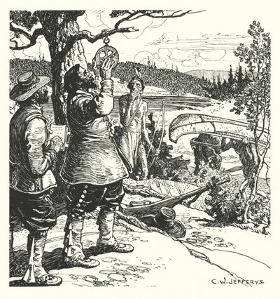 Champlain nimmt eine Beobachtung mit dem Astrolabium auf dem Ottawa vor von Charles William (after) Jefferys