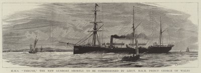 HMS Thrush, das neue Kanonenboot, das bald von Leutnant HRH Prinz George von Wales in Dienst gestellt wird von Charles William Wyllie