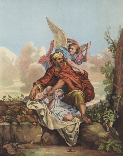 Der Engel greift ein, um Abraham daran zu hindern, seinen Sohn Isaak zu opfern von Charles after Le Brun